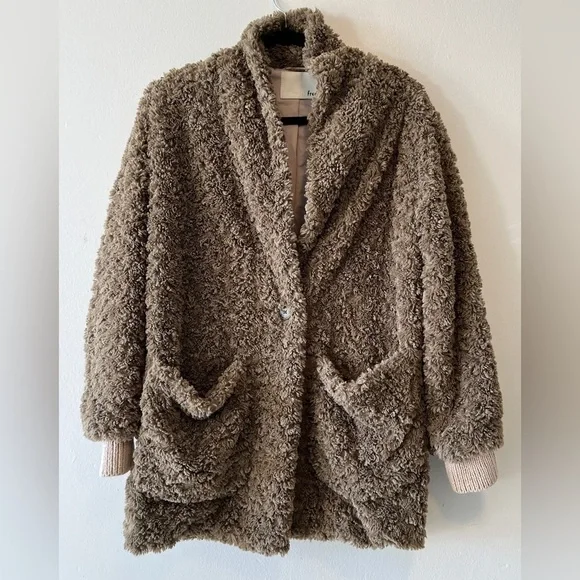 Aritzia Wilfred Free Grete jacket Size XXS Cozy Brown Teddy Coat Casual Fall - Picture 3 of 14